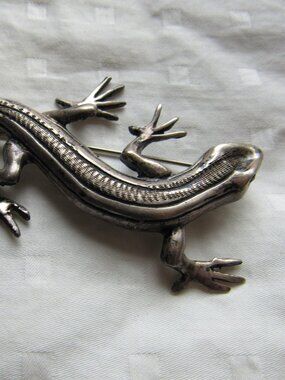 Vintage Sterling Silver Alpaca Lizard Brooch